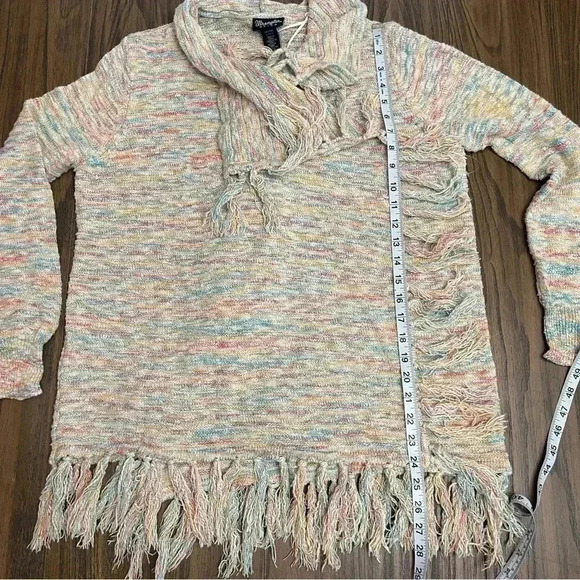 Wrangler Retro Western Multi Pastel Color Fringe Open Front Cardigan Boho Size L - Picture 9 of 12